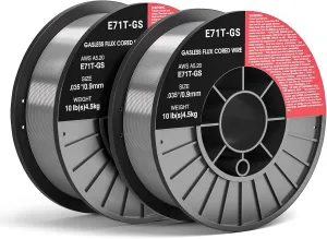 0.030 Flux core Welding Wire, 2 Spools E71T-GS Low Splatter gasless Carbon Steel Mig Welding Wire Compatible (0.035-inch 10LB 2pk)