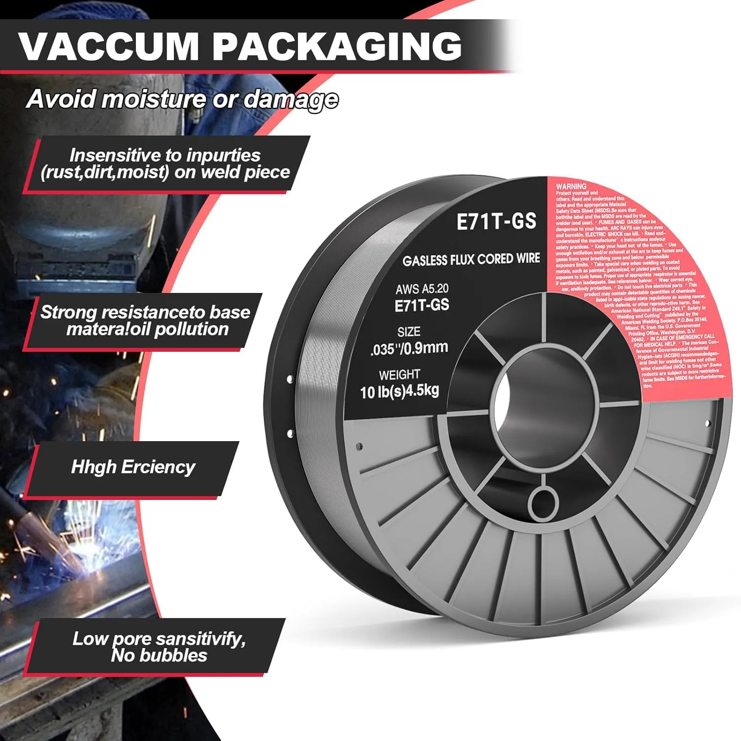 0.030 Flux core Welding Wire, 2 Spools E71T-GS Low Splatter gasless Carbon Steel Mig Welding Wire Compatible (0.035-inch 10LB 2pk)