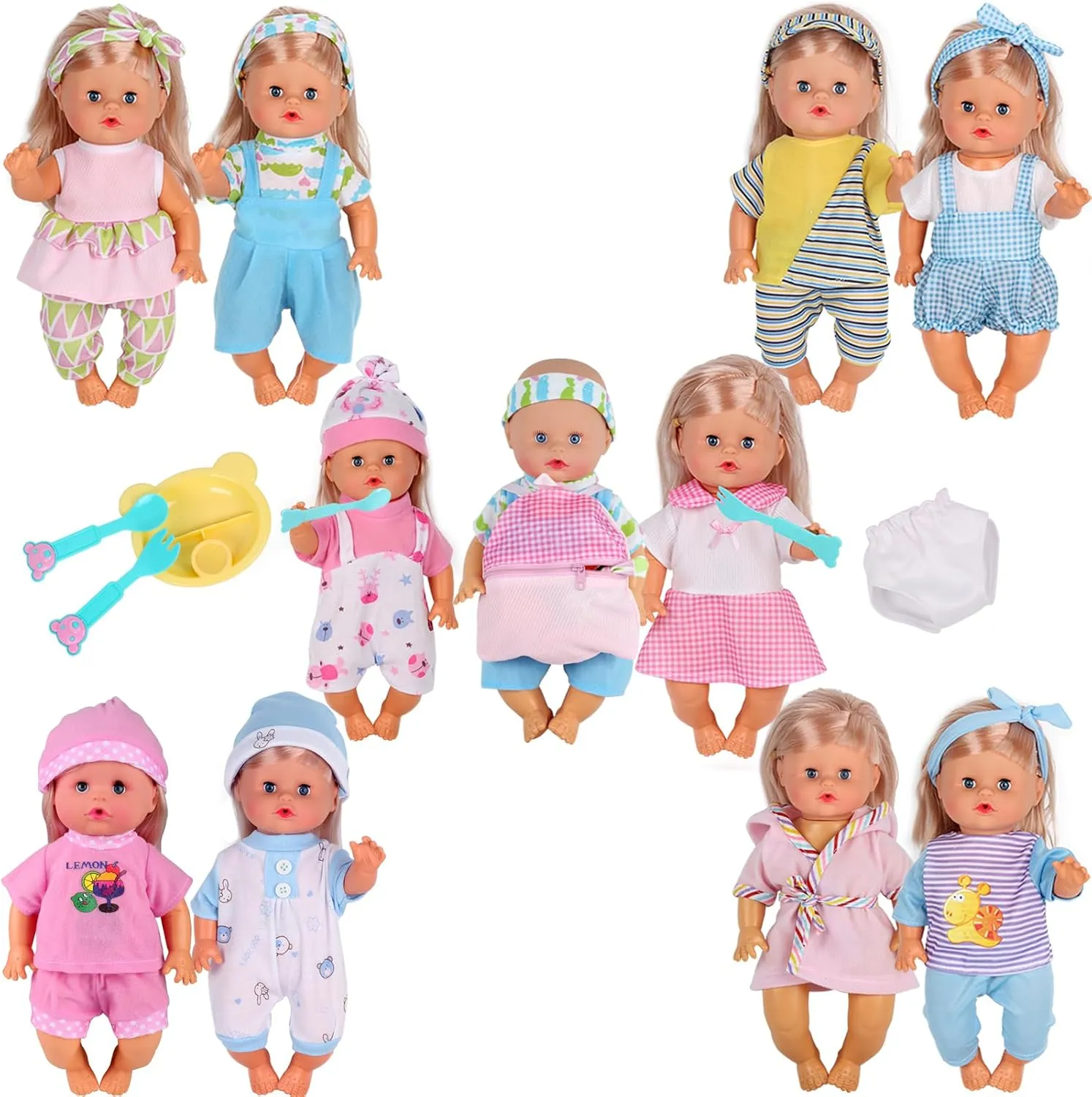 10 Sets for 10-11-12 Inch Baby Doll Clothes Dress Newborn Baby Doll Accessories Gown Costumes Outfits with Schoolbag Kitchen Toy Xmas Present (for 10-12'' Doll)