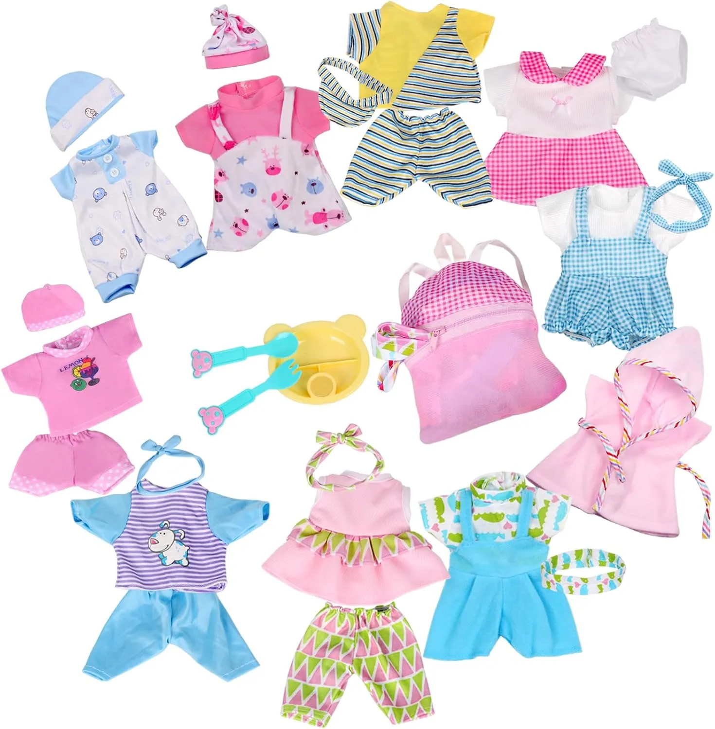 10 Sets for 10-11-12 Inch Baby Doll Clothes Dress Newborn Baby Doll Accessories Gown Costumes Outfits with Schoolbag Kitchen Toy Xmas Present (for 10-12'' Doll)