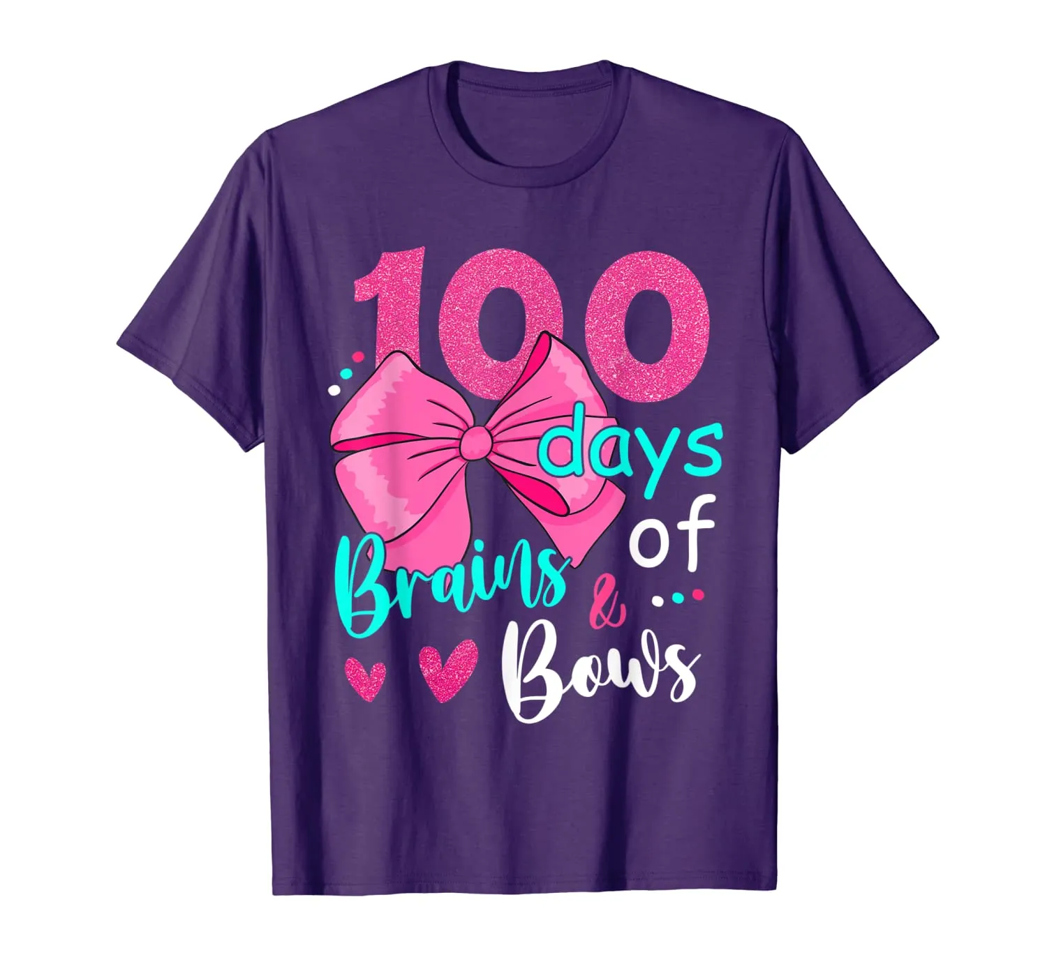 100 Days Of Brains Bows 100th Day Of School Gifts Kids Girls T-Shirt