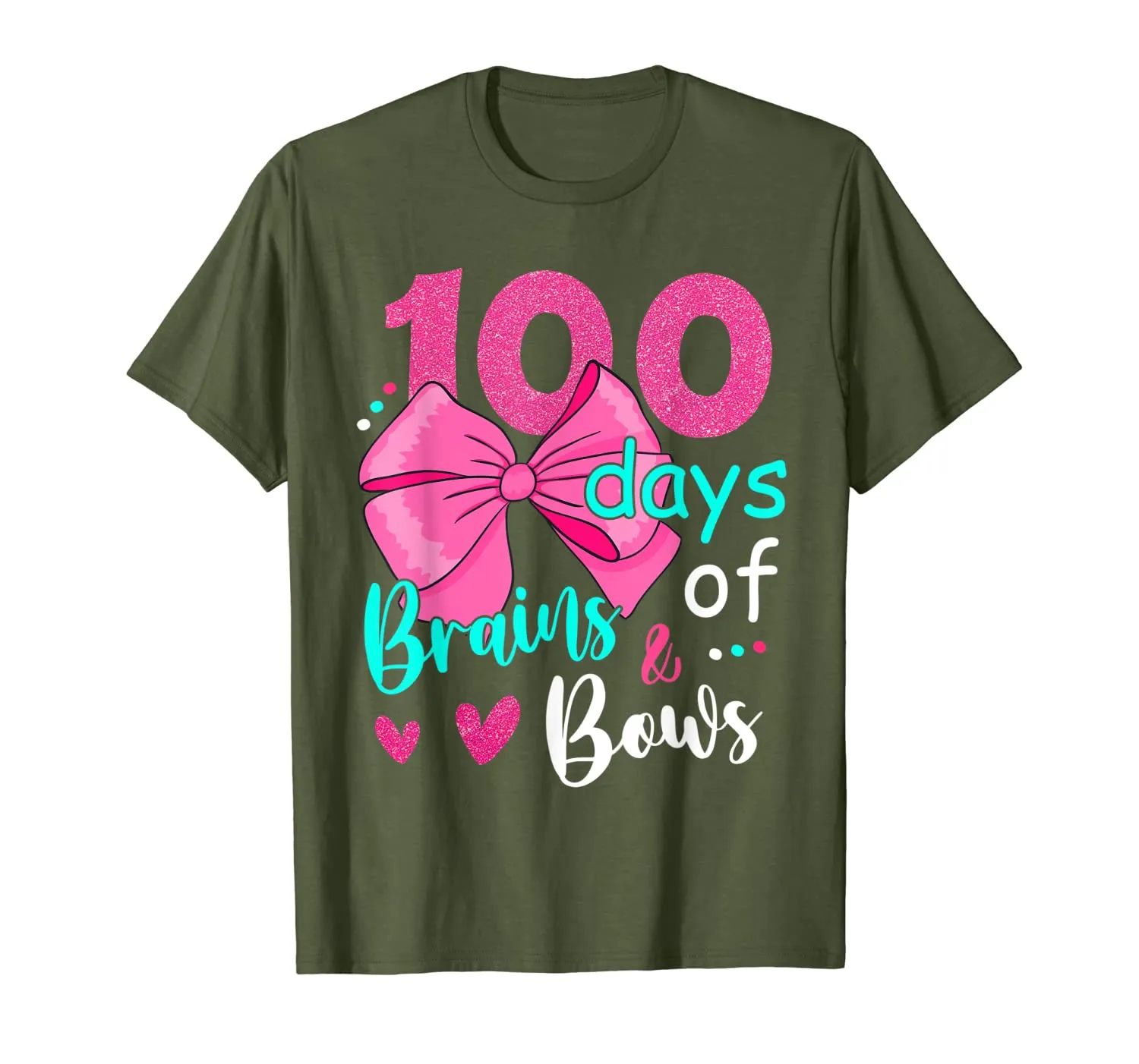 100 Days Of Brains Bows 100th Day Of School Gifts Kids Girls T-Shirt