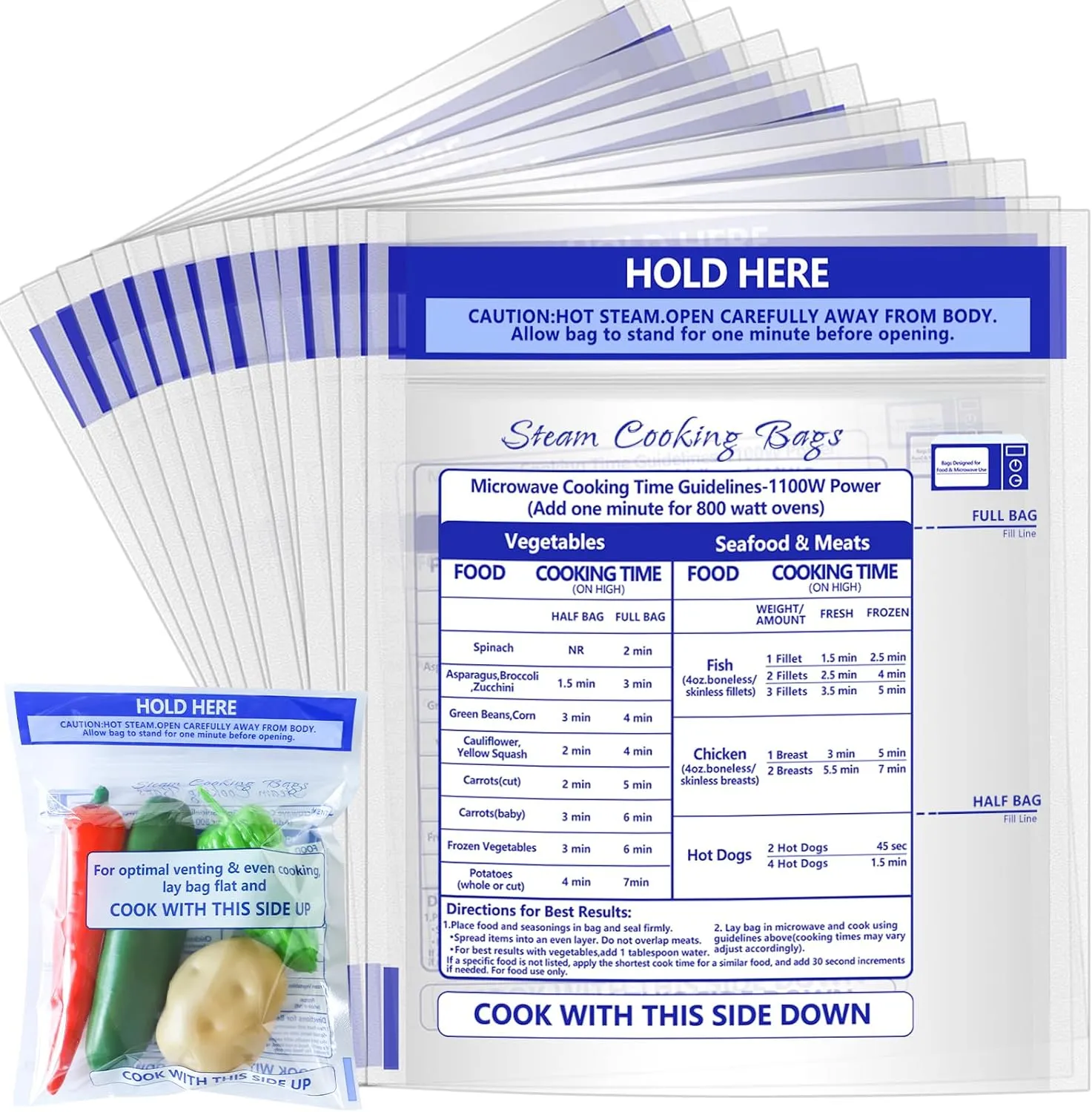 100 Pcs Microwave Steamer Bags 7.9 X 8.6 Inch Zipper Steam Cooking Bags Reusable Microwave Cooking Bag for Vegetables Potatoes and Meat (100)