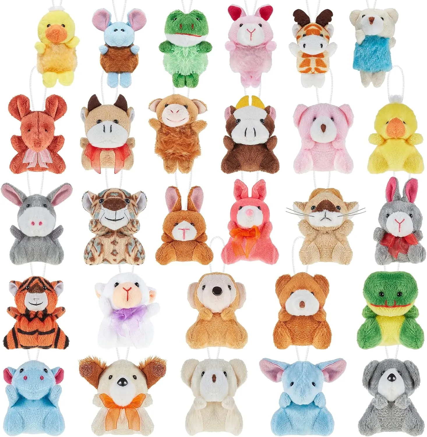 100 Pcs Mini Plush Animals Toy Set Cute Small Stuffed Animal Keychain Assortment for Boys Girls Valentine Carnival Prize Christmas Claw Machine Party Favor Classroom Reward Goodie Fillers, 28 Styles
