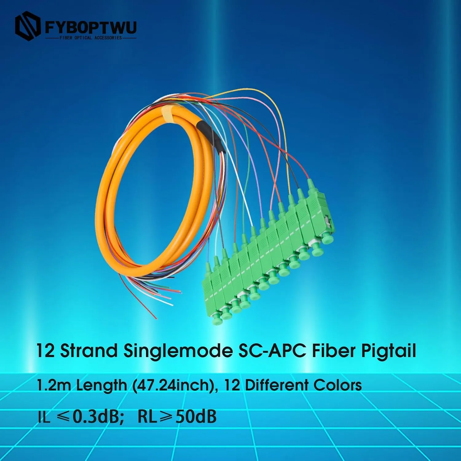 12 Fibers SC APC Singlemode (SM) Fiber Optic Pigtail 1.2m SC Single Mode Fiber Cable Pigtail for Engineering Network Fiber Access, 4 Packs