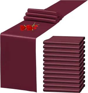 12 Pack Burgundy Satin Table Runner 12 x 108 Inch Long Premium Table Runners for Wedding Party Events Decoration, Birthday Parties, Banquets Decorations, Graduations, Engagements