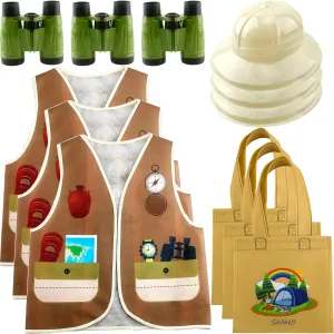 12 Pcs Kids Explorer Costume Set Include Jungle Vest Plastic Safari Hat Adventure Tote Bag Binoculars Safari Role Play Outfits for Kids Jungle Party Activities Dress Up Halloween Costume Cosplay