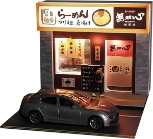 1:64 Japanese Ramen Shop Diorama with LED Lights - Miniature Street Scene Display for Diecast Cars & Hot Wheels