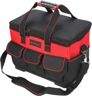17 Inch Tool Bag with Adjustable Shoulder Strap,Wide Mouth Tool Bags,Heavy Duty Waterproof Tools Bag Organizer,Plastic Hard Bottom Base Tool Tote Bag for Men