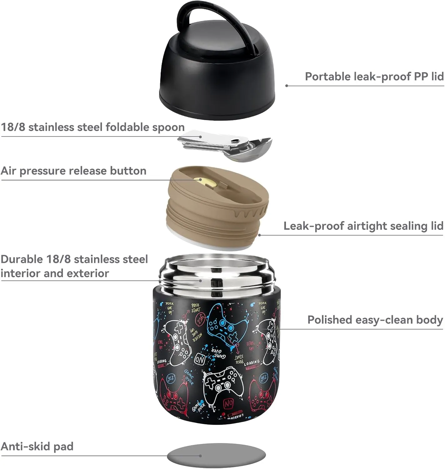 17 oz Soup Thermos for Hot Food Kids, Stainless Steel Vacuum Insulated Food Jar Lunch Box Container with Folding Spoon,Leakproof Thermos with Handle for School,Office,Travel,Outdoor