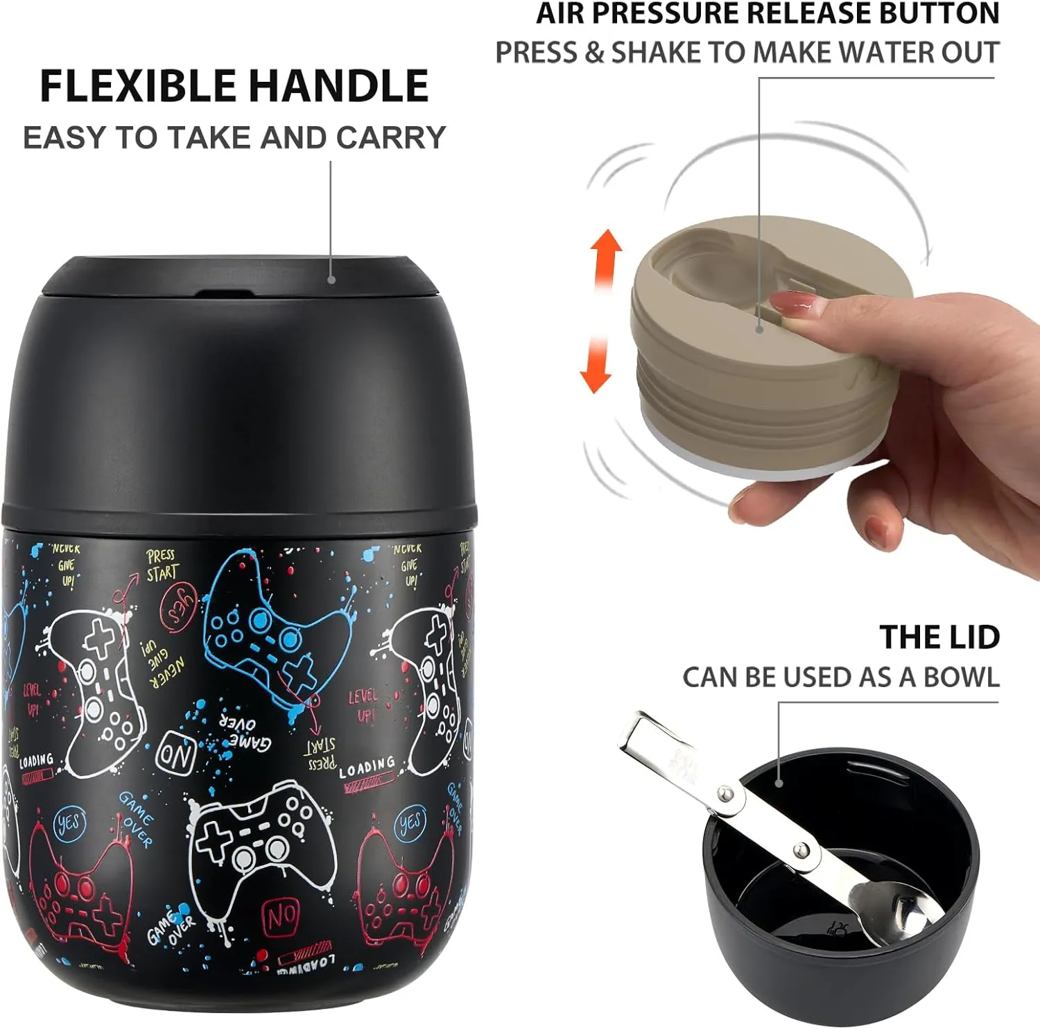17 oz Soup Thermos for Hot Food Kids, Stainless Steel Vacuum Insulated Food Jar Lunch Box Container with Folding Spoon,Leakproof Thermos with Handle for School,Office,Travel,Outdoor