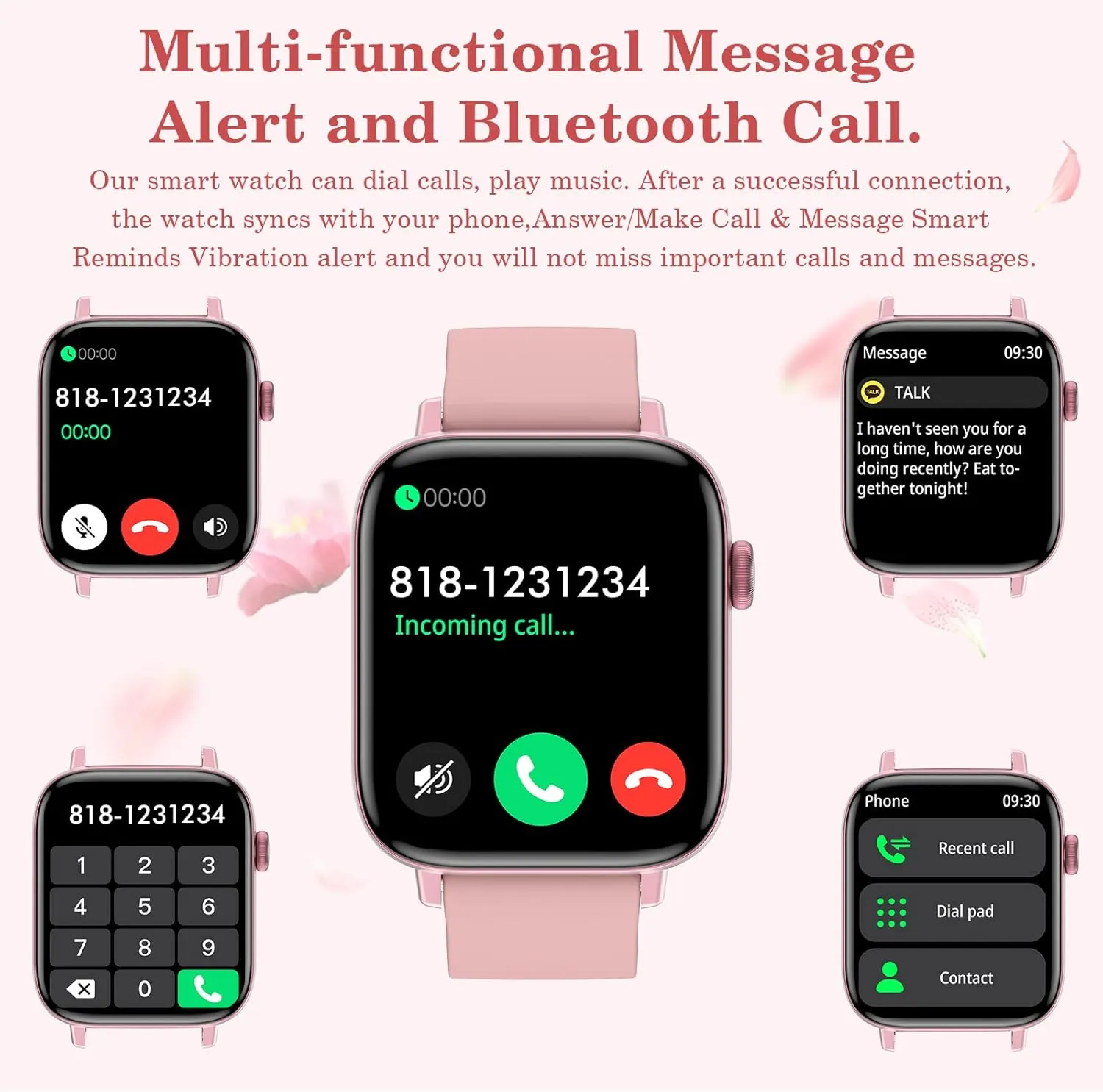 1.90'' with Smart Watch(Answer/Make Calls),Smart Fitness Tracker Watches for Android/iOS Phones,Bluetooth Call and Text Message/Sleep Monitor/Heart Rate/Step Counter Android Smartwatch for Women Men