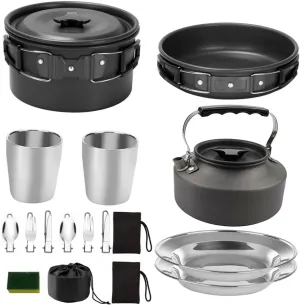 1set Multipurpose Camping Cookware Non-Stick Pots for Hiking Portable Person Convenient Tableware Insulated Handles for Safe Outdoor Use