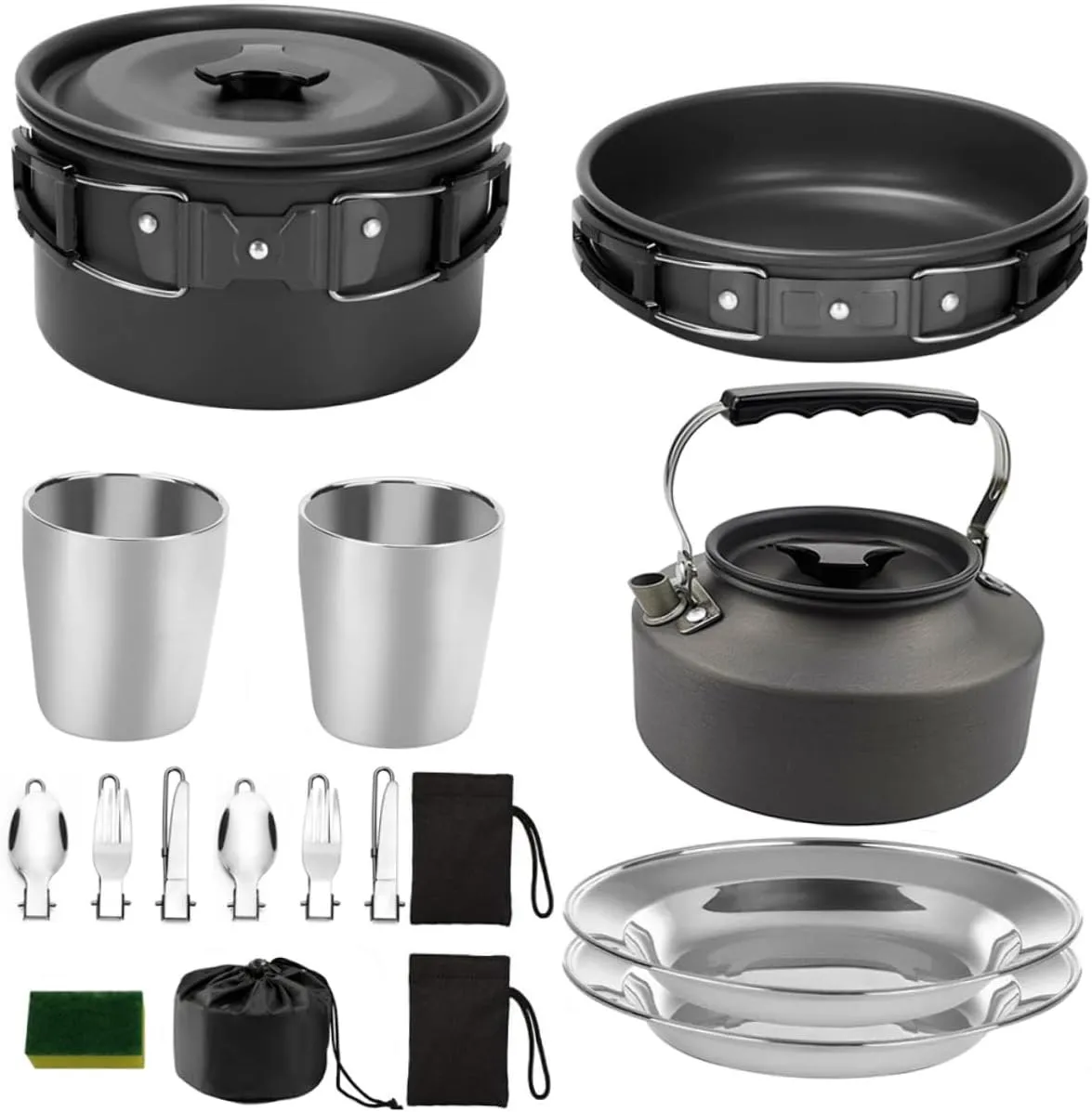 1set Multipurpose Camping Cookware Non-Stick Pots for Hiking Portable Person Convenient Tableware Insulated Handles for Safe Outdoor Use