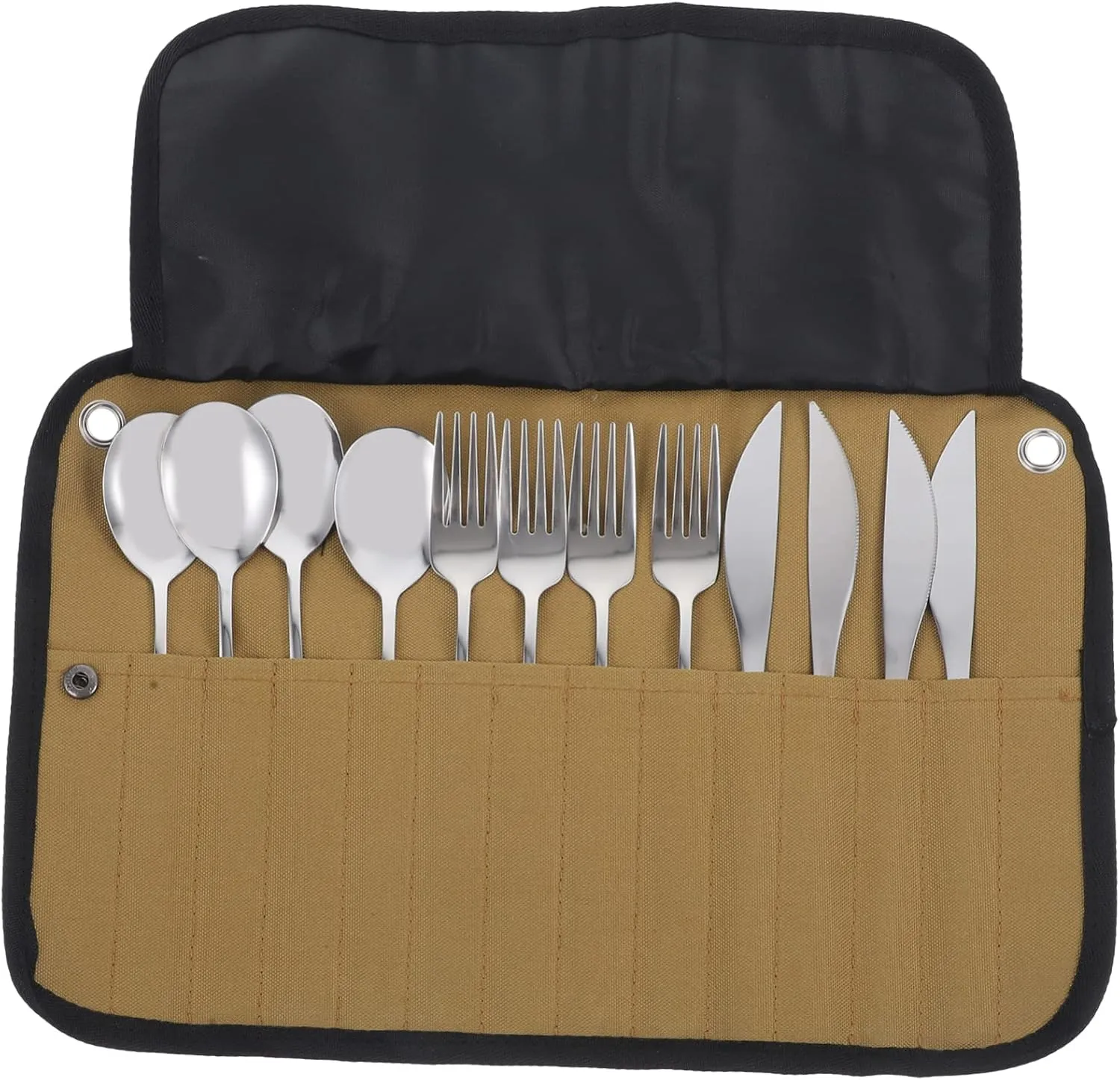 1Set Portable Camping Tableware Multi Functional Picnic Utensils with Storage Pouch for Easy Carrying Lightweight Cutlery Kit for Hiking Bbq and Outdoor Activities