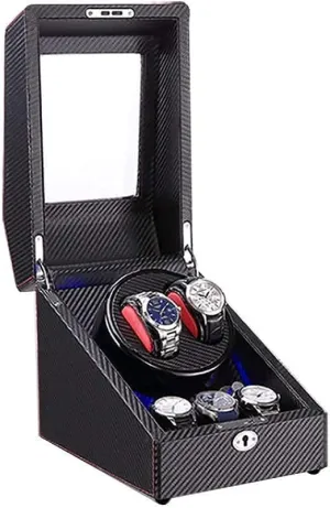 2 3 Automatic Watch Winder Box with LED Light Wood Shell and Carbon Fiber Leather Silent Motor 4 Rotation Modes Setting