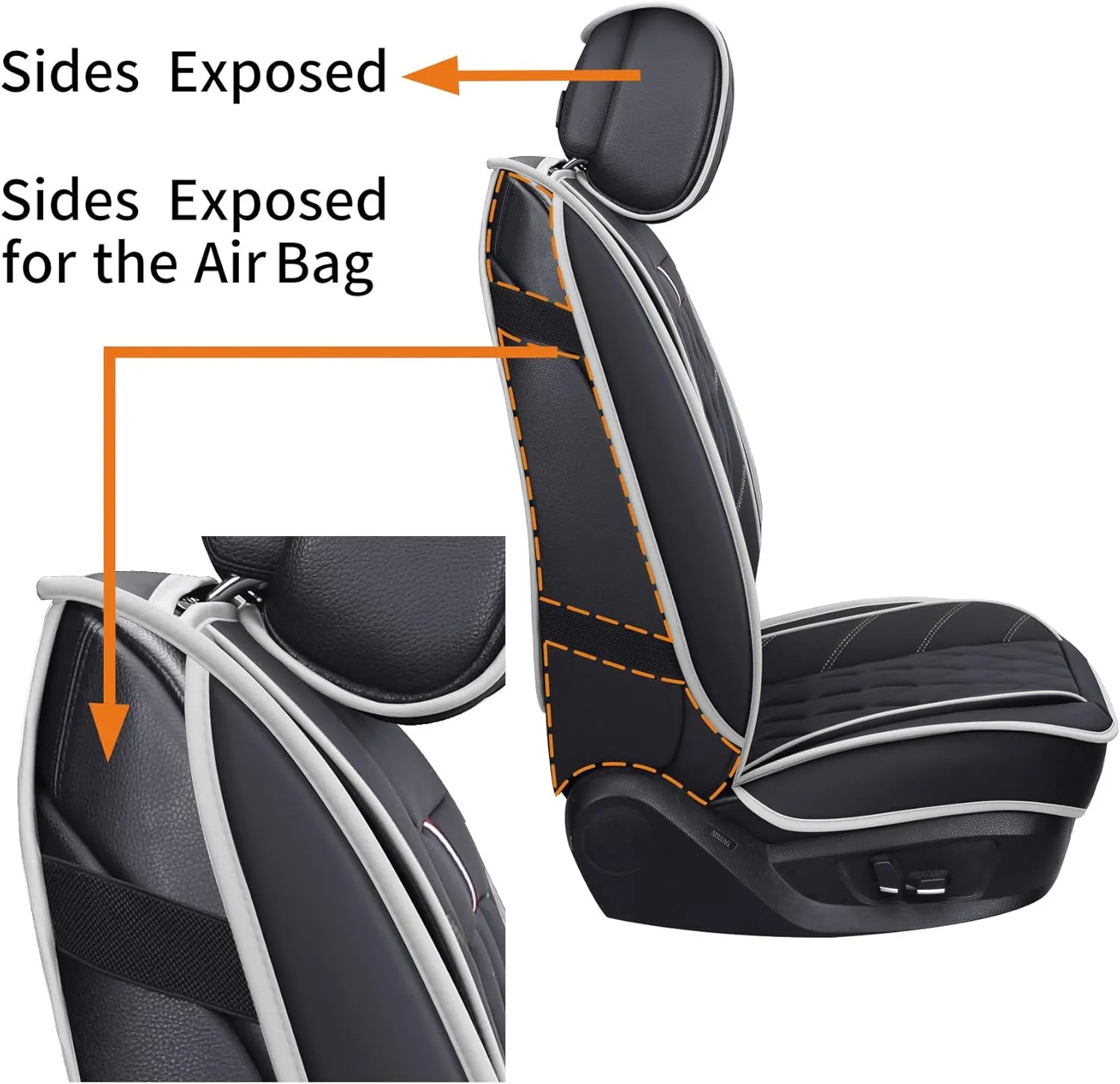 2 Front Drive Seat Covers Waterproof Faux Leather Universal Compatible with Honda Hyundai Elantra Toyota Tacoma Sentra Xterra Frontier Ford Escape Ranger Prius Acura(2 PCS Front, Black-White)