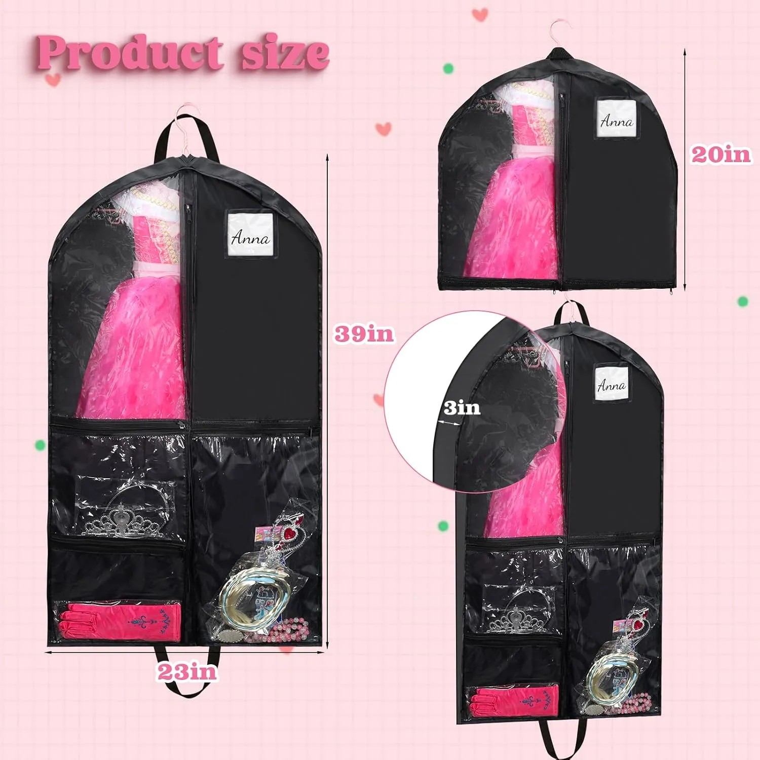 2 Pack Kids Garment Bags for Dance Costumes,40 Inch Dance Costume Garment Bag for Competition,Waterproof Hanging Garments Bag Breathable Clothes Bag for Dance Costumes,Skating,Theatre