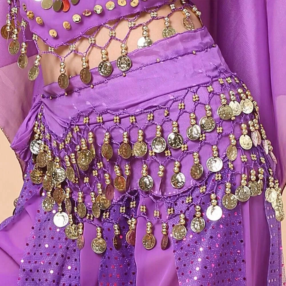 2 Pack Women's Belly Dance Hip Scarf, Belly Dance Skirt Wrap with Sequins Coins, Belly Dancer Costume for Bellydance,Zumba