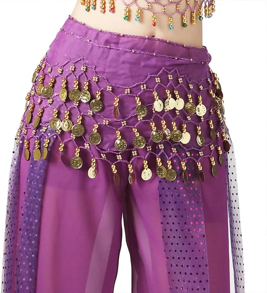 2 Pack Women's Belly Dance Hip Scarf, Belly Dance Skirt Wrap with Sequins Coins, Belly Dancer Costume for Bellydance,Zumba