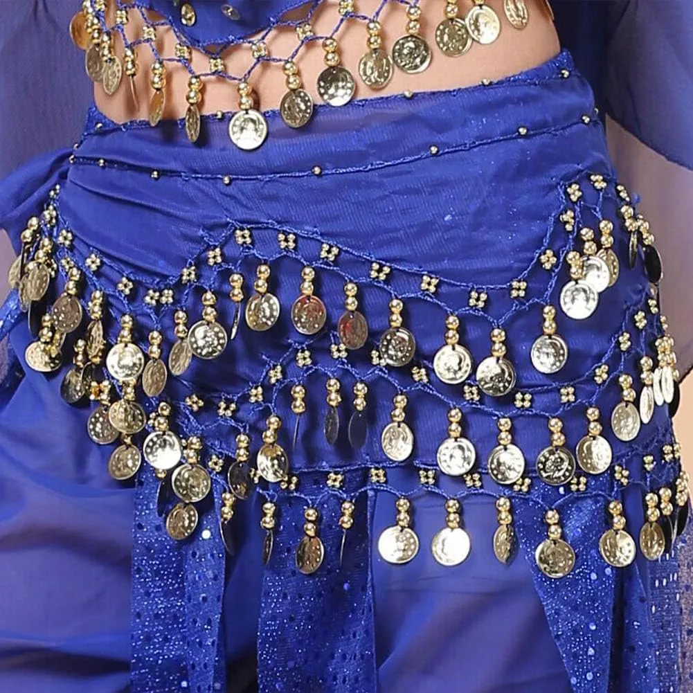2 Pack Women's Belly Dance Hip Scarf, Belly Dance Skirt Wrap with Sequins Coins, Belly Dancer Costume for Bellydance,Zumba