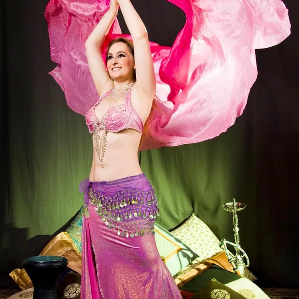 2 Pack Women's Belly Dance Hip Scarf, Belly Dance Skirt Wrap with Sequins Coins, Belly Dancer Costume for Bellydance,Zumba