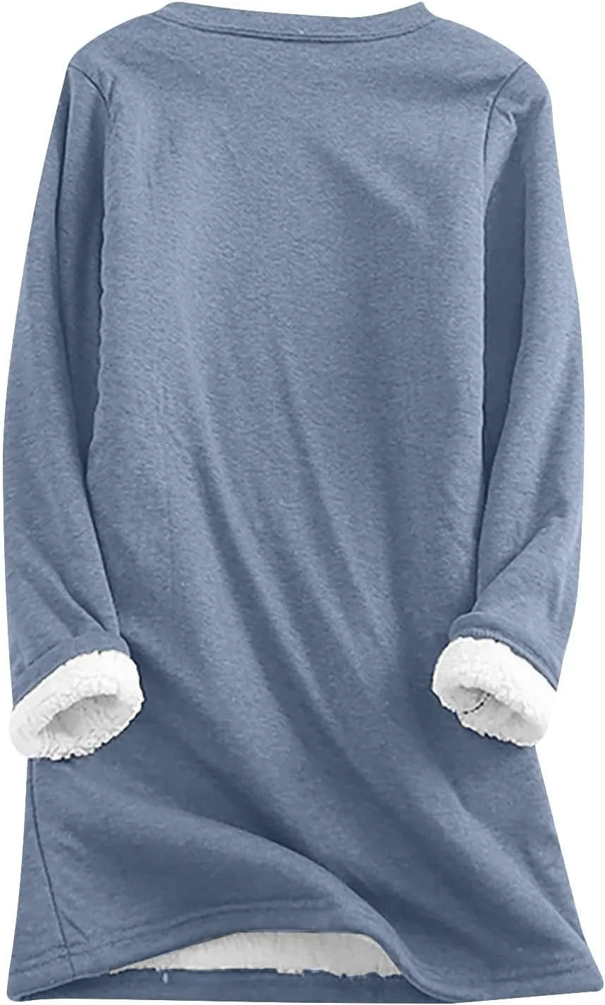 2 PCS Outfits Womens Fleece Sherpa Lined Sweatsuits Funny Long Sleeve Tops and Sweat Pants Winter Warm Tracksuit Set