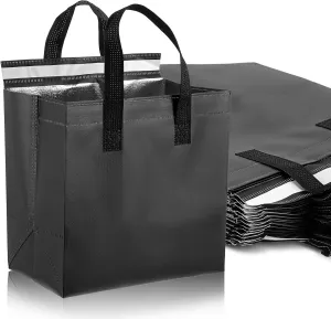 20 Pack Insulated Take Away Bags, Small Insulated Cooler Bag Grocery Bags, Insulated Grocery Bag for Hot&Cold Food, Food Delivery, 9.4 x 9.4 x 5.9 Inches(Black)