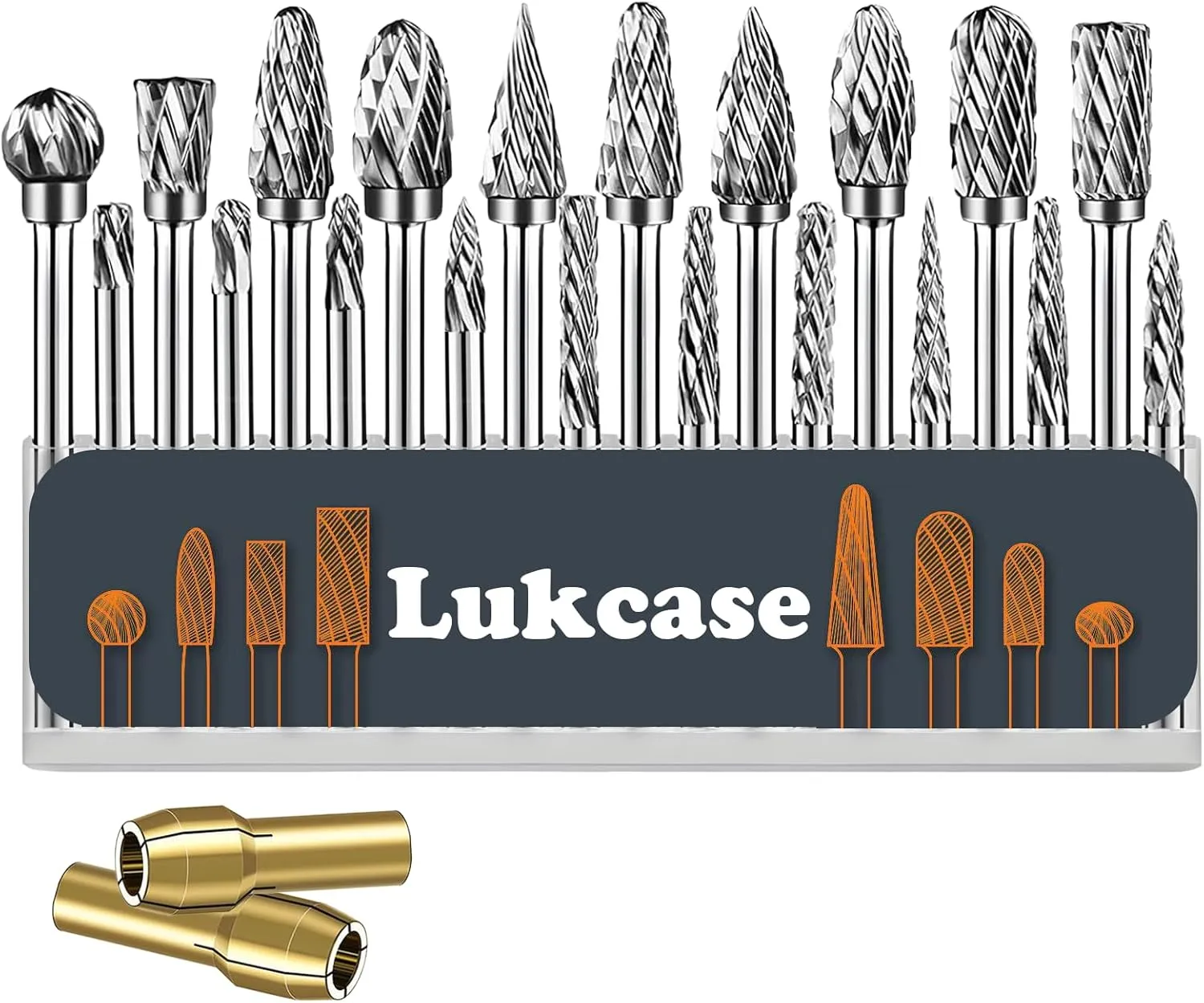 20 Pcs Double Cut Carbide Rotary Burr Set 1/8" Shank Compatible with Dremel for Metal Glass Woodworking, Drilling, Carving, Engraving, Polishing Cutting with 2 Collets