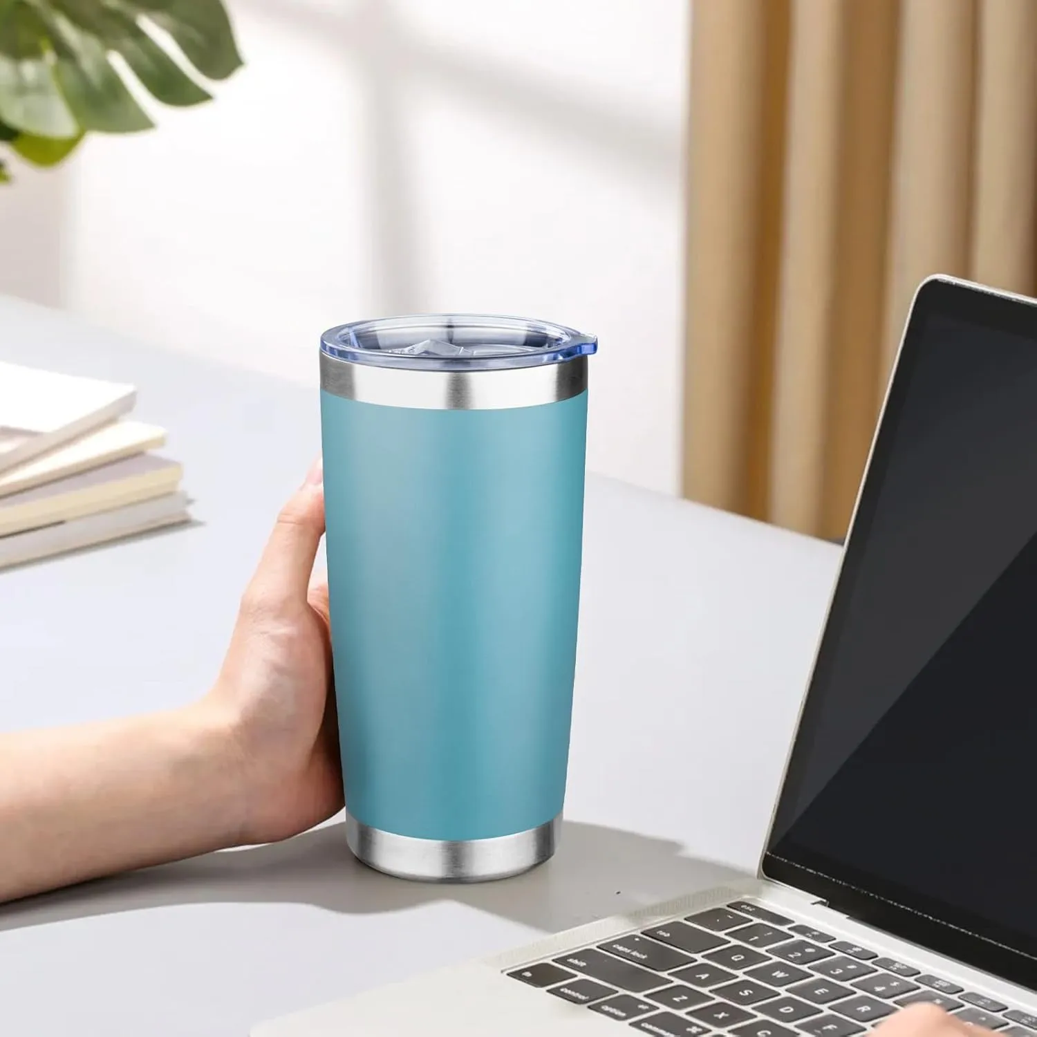 20oz Tumbler with Lid Double Wall Vacuum Insulated Travel Coffee Mug Stainless Steel Thermal Cup Powder Coated Sturdy Coffee Tumbler Bulk for Hot and Cold Beverage (Glacier blue,6)