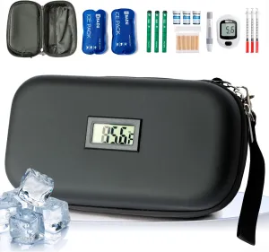 24-Hour Insulin Cooler Travel Case TSA Approved Medication Diabetic Cooler for Daily Life Trip with Thermometer Temperature Display Refrigerated Medicine Organizer Bag Includes 2 Ice Packs(Black)