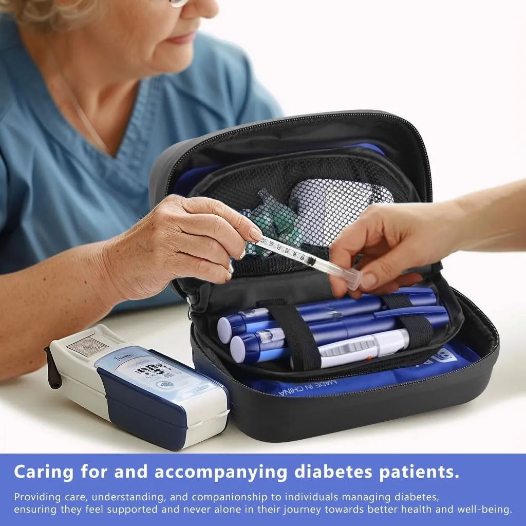 24-Hour Insulin Cooler Travel Case TSA Approved Medication Diabetic Cooler for Daily Life Trip with Thermometer Temperature Display Refrigerated Medicine Organizer Bag Includes 2 Ice Packs(Black)
