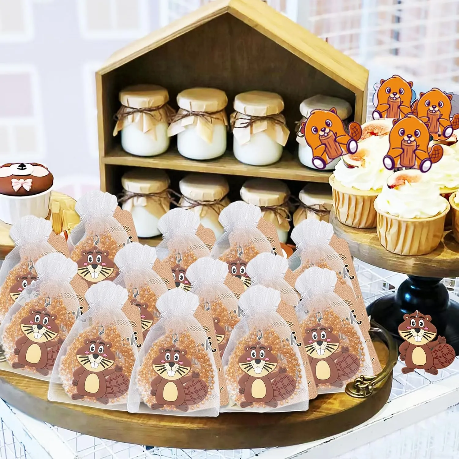 24 Pack Beaver Necklace Party Favors for Wild Animal Themed Baby Shower, Birthday Party Goodie Bag Fillers，School Carnival Rewards, Photography Props, Home Decorations, Classroom Prize