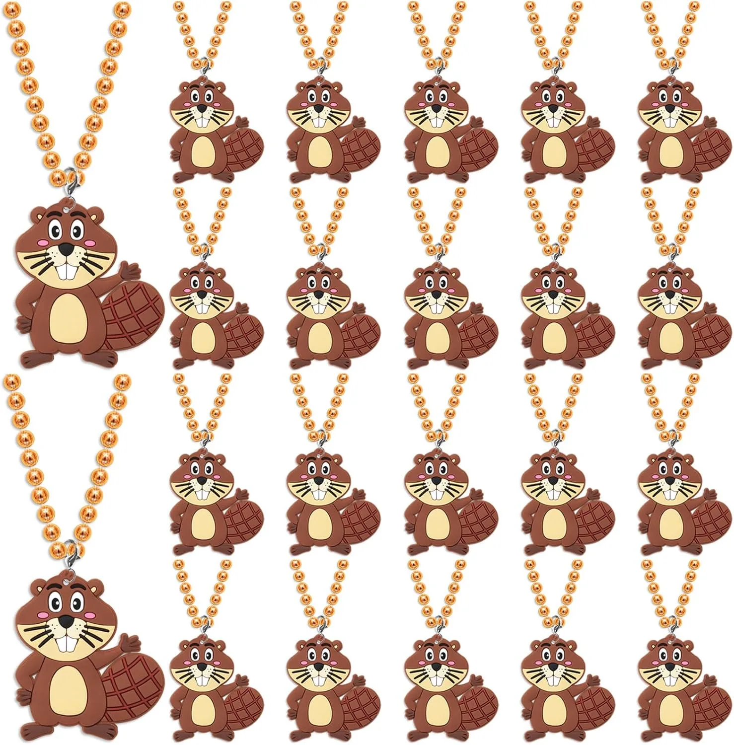 24 Pack Beaver Necklace Party Favors for Wild Animal Themed Baby Shower, Birthday Party Goodie Bag Fillers，School Carnival Rewards, Photography Props, Home Decorations, Classroom Prize