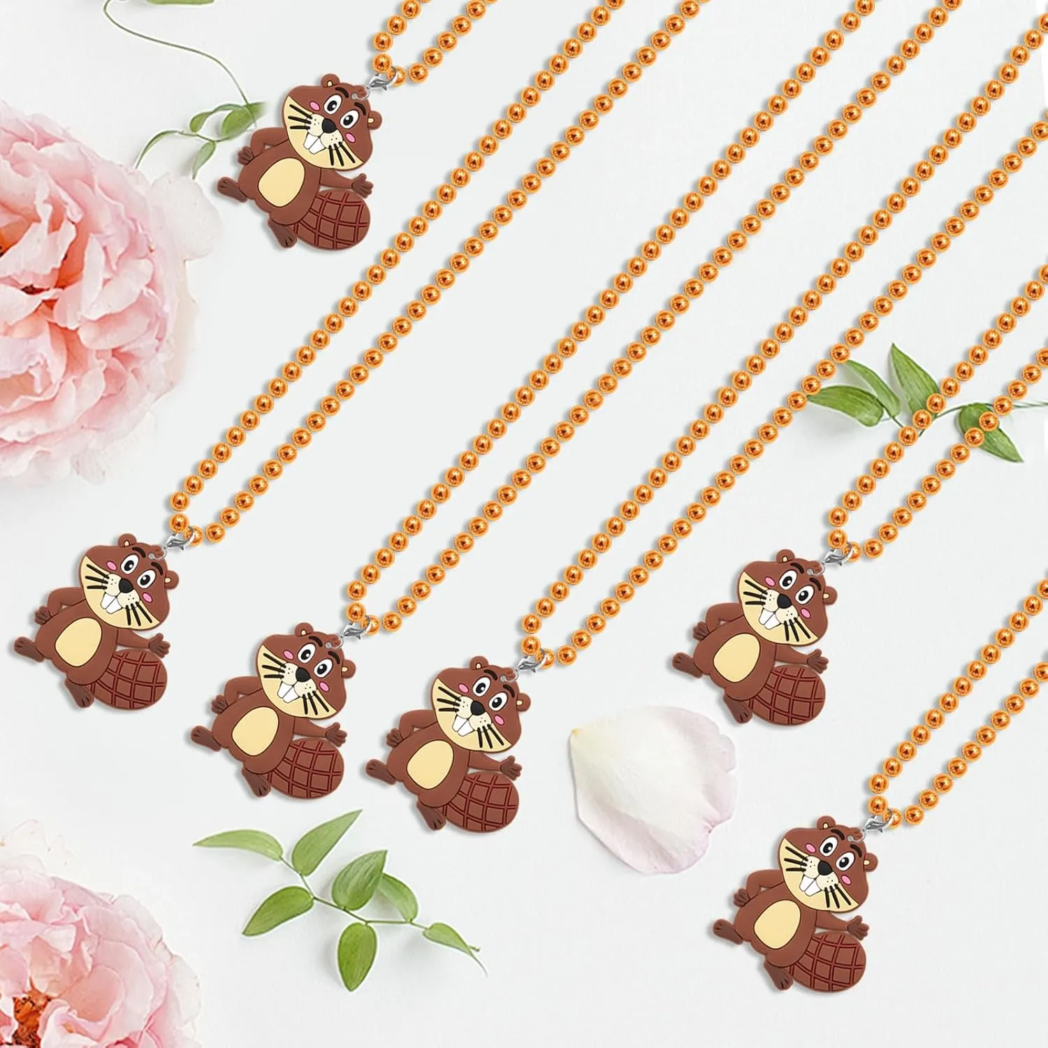 24 Pack Beaver Necklace Party Favors for Wild Animal Themed Baby Shower, Birthday Party Goodie Bag Fillers，School Carnival Rewards, Photography Props, Home Decorations, Classroom Prize