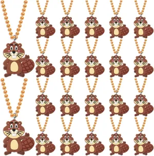 24 Pack Beaver Necklace Party Favors for Wild Animal Themed Baby Shower, Birthday Party Goodie Bag Fillers，School Carnival Rewards, Photography Props, Home Decorations, Classroom Prize