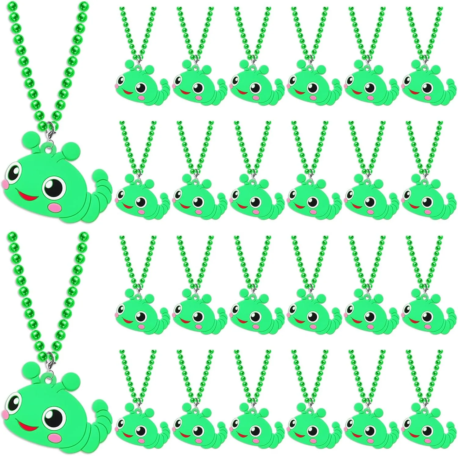 24 Pack Caterpillar Necklace Party Favors for Animal Themed Party, Baby Shower, Birthday, School Carnival Rewards, Photography Props, Home Decorations, Classroom Prize