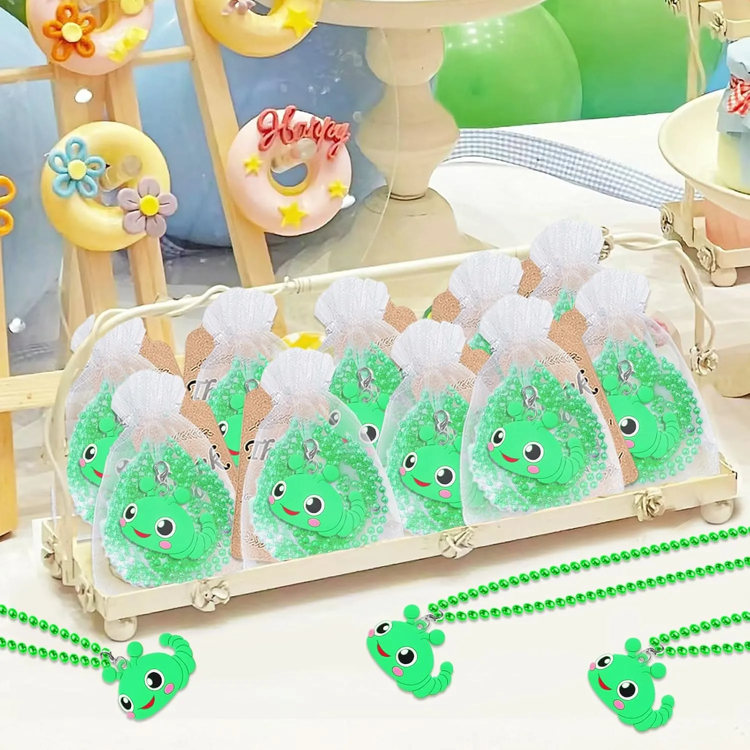24 Pack Caterpillar Necklace Party Favors for Animal Themed Party, Baby Shower, Birthday, School Carnival Rewards, Photography Props, Home Decorations, Classroom Prize