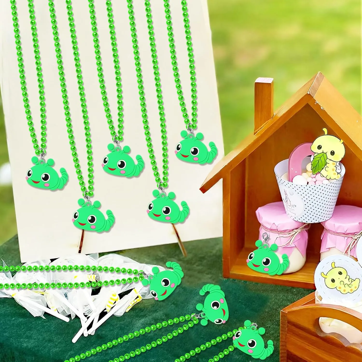24 Pack Caterpillar Necklace Party Favors for Animal Themed Party, Baby Shower, Birthday, School Carnival Rewards, Photography Props, Home Decorations, Classroom Prize