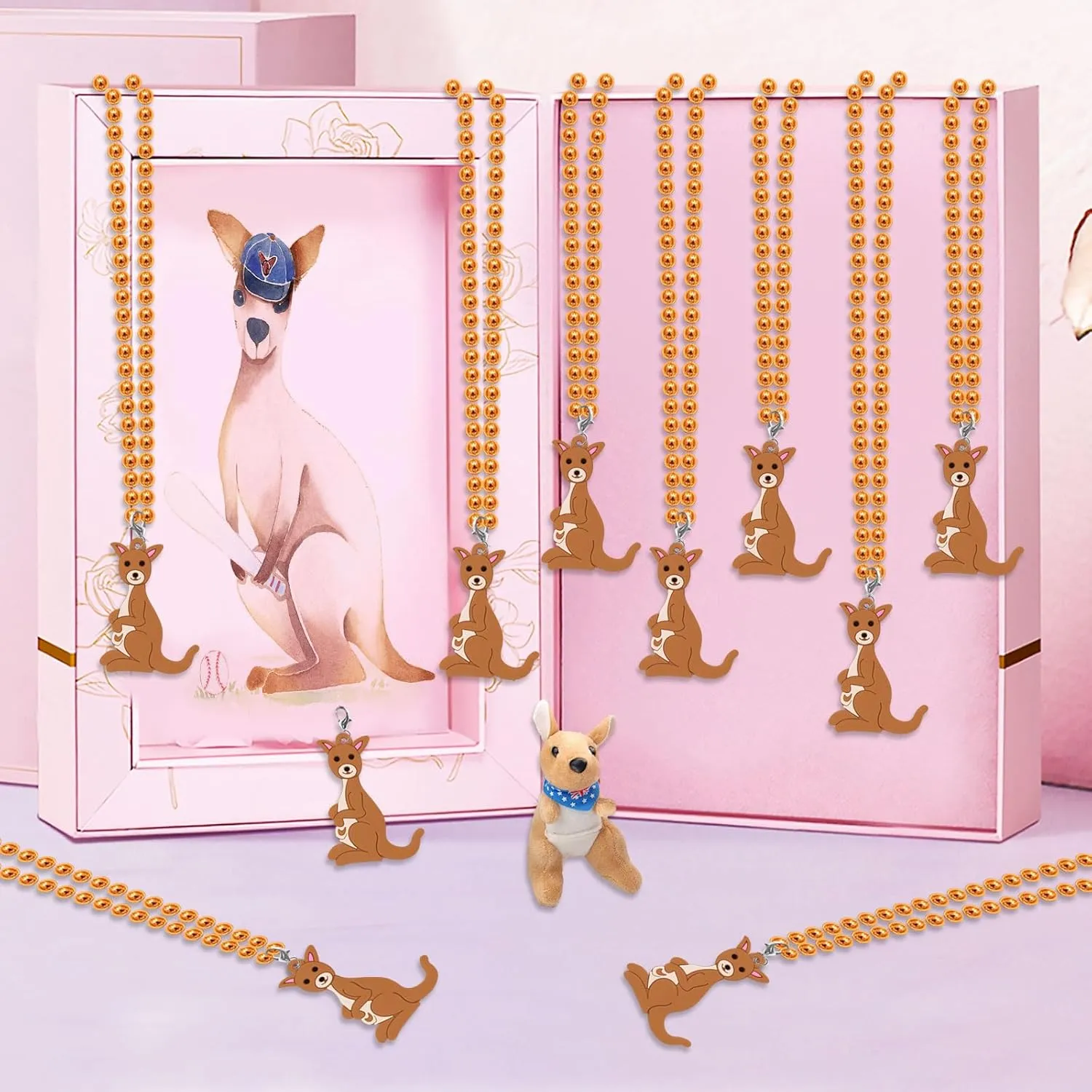 24 Pack Kangaroo Necklace Party Favors for Woodland Animal Themed Baby Shower, Birthday Party Goodie Bag Fillers, School Carnival Rewards, Photography Props, Home Decorations, Classroom Prize