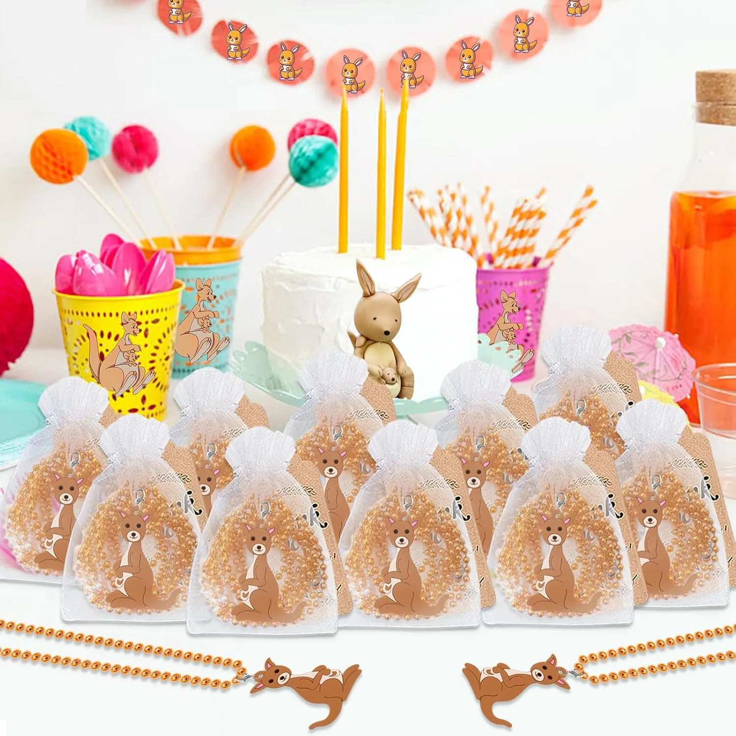 24 Pack Kangaroo Necklace Party Favors for Woodland Animal Themed Baby Shower, Birthday Party Goodie Bag Fillers, School Carnival Rewards, Photography Props, Home Decorations, Classroom Prize