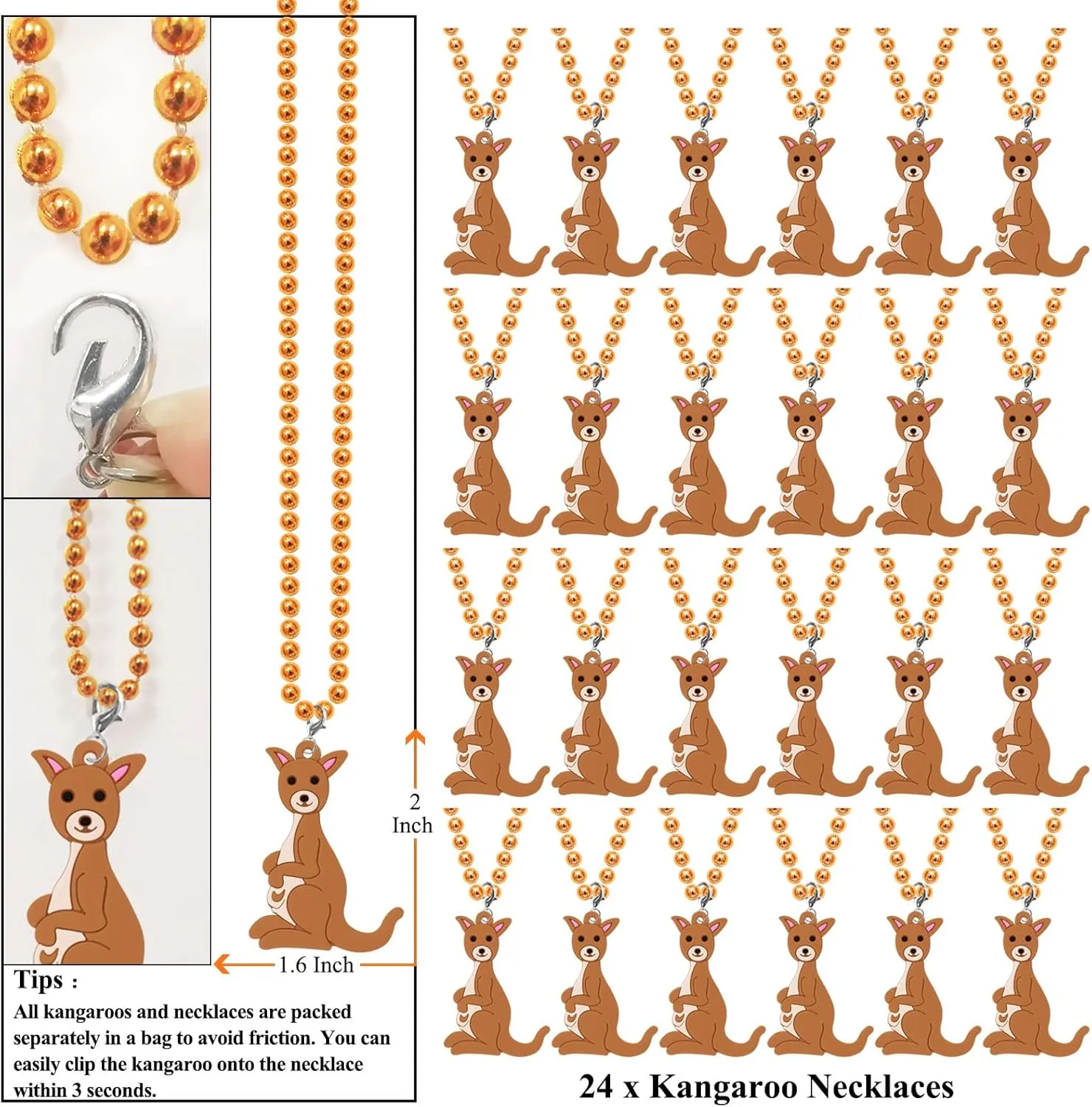 24 Pack Kangaroo Necklace Party Favors for Woodland Animal Themed Baby Shower, Birthday Party Goodie Bag Fillers, School Carnival Rewards, Photography Props, Home Decorations, Classroom Prize