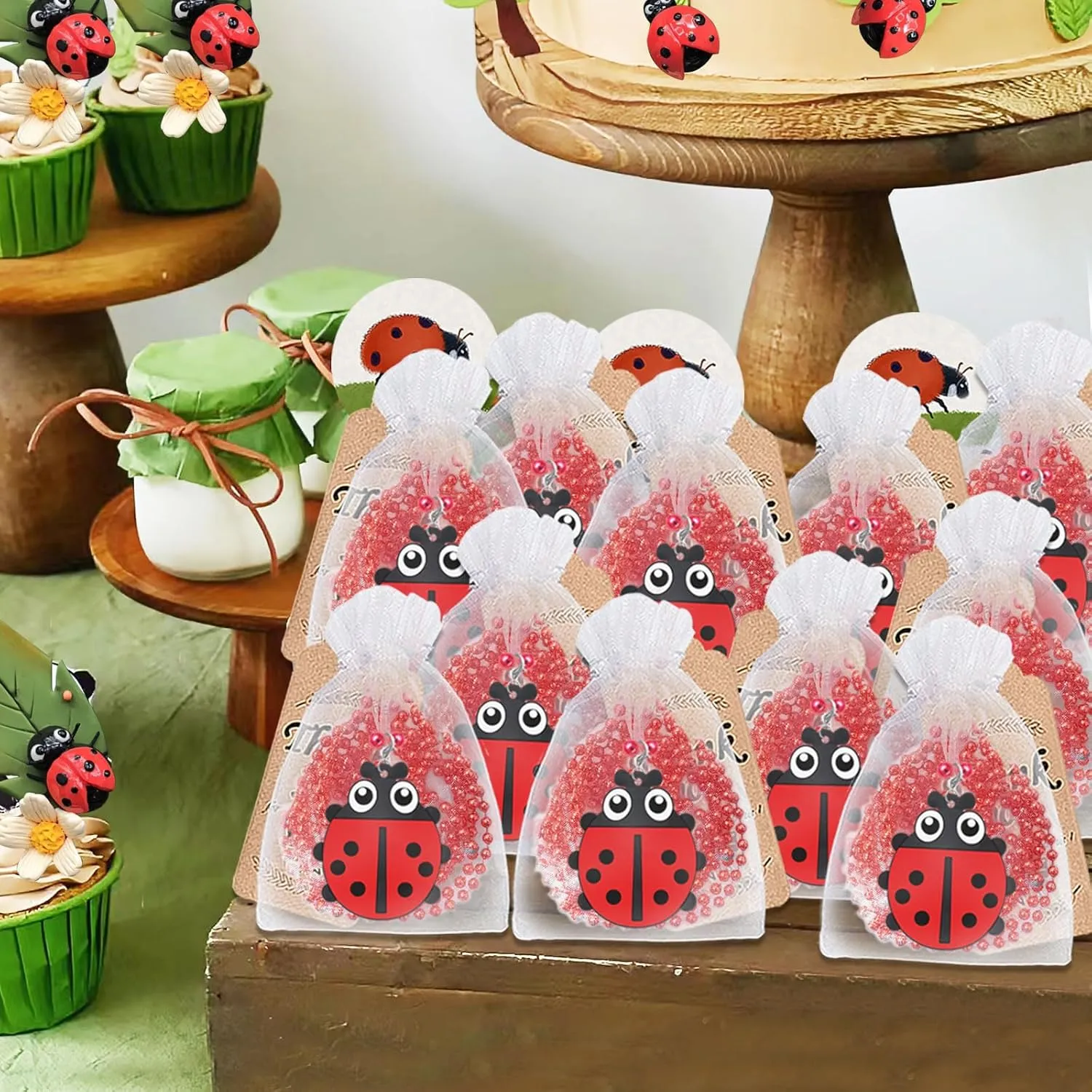 24 Pack Ladybug Necklace Party Favors for Insect Themed Baby Shower, Birthday Party Goodie Bag Fillers, School Carnival Rewards, Photography Props, Home Decorations, Classroom Prize