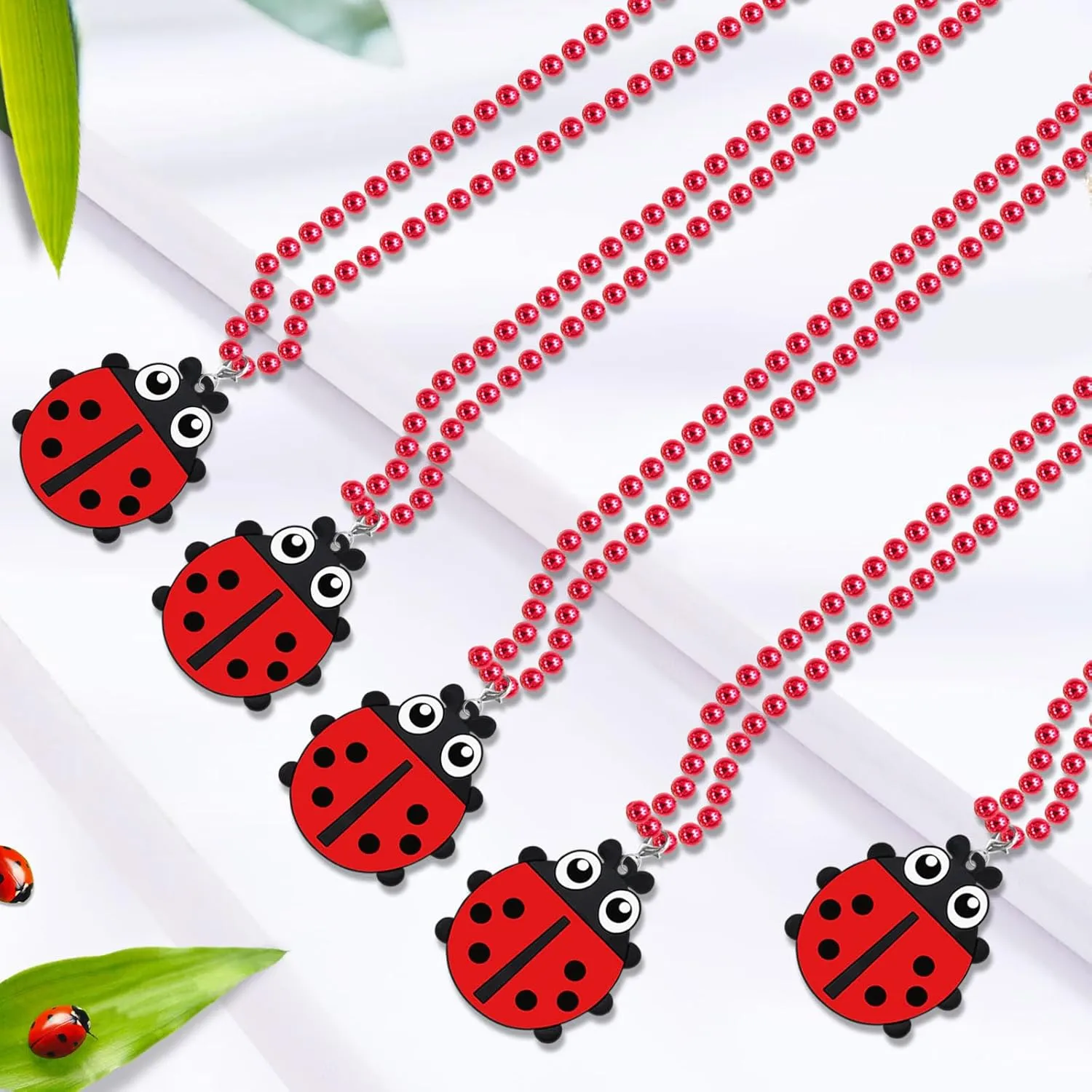 24 Pack Ladybug Necklace Party Favors for Insect Themed Baby Shower, Birthday Party Goodie Bag Fillers, School Carnival Rewards, Photography Props, Home Decorations, Classroom Prize