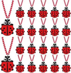 24 Pack Ladybug Necklace Party Favors for Insect Themed Baby Shower, Birthday Party Goodie Bag Fillers, School Carnival Rewards, Photography Props, Home Decorations, Classroom Prize