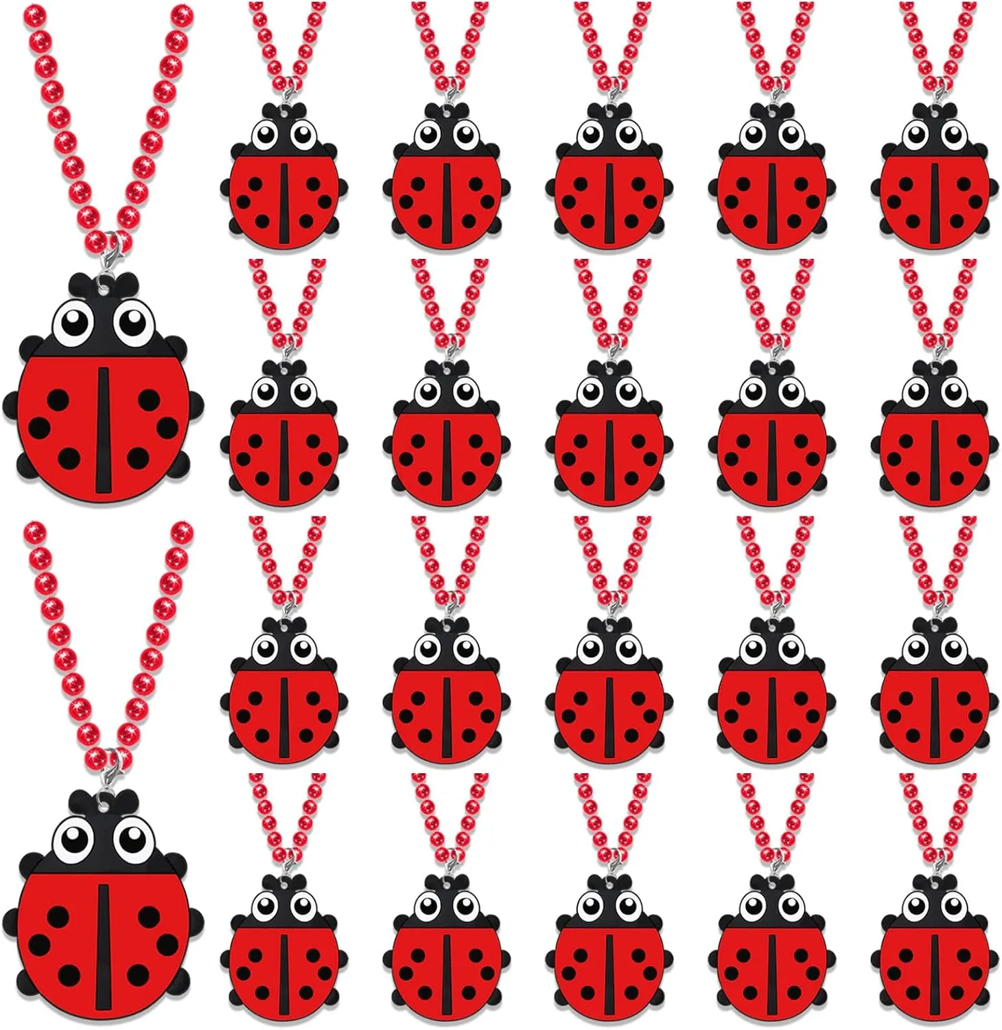 24 Pack Ladybug Necklace Party Favors for Insect Themed Baby Shower, Birthday Party Goodie Bag Fillers, School Carnival Rewards, Photography Props, Home Decorations, Classroom Prize