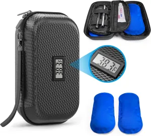 24h Insulin Cooler - Refrigerated Medicine Case with Temperature Display, Diabetes Travel Case with Wrist Strap & 2 Reusable Ice Packs