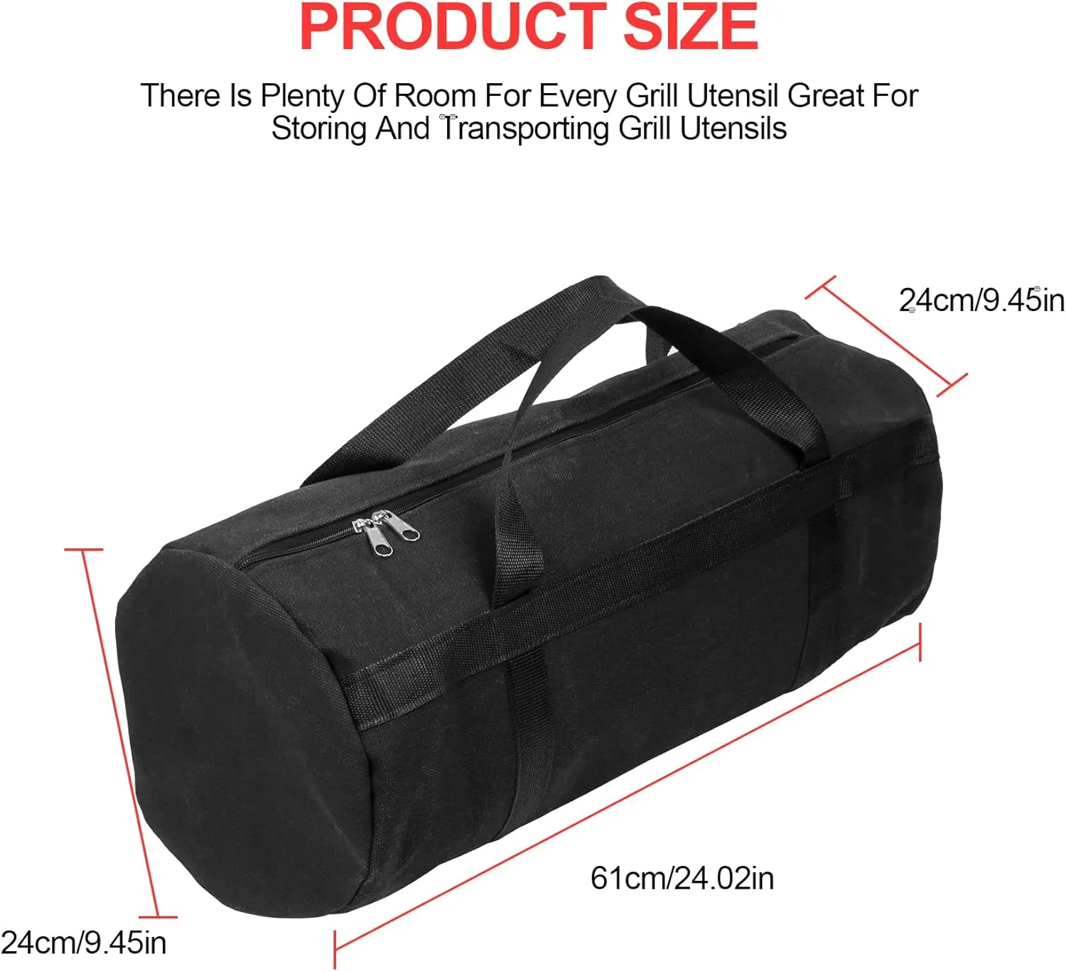 24" Grill Tool Storage Bag, Canvas, Black, Unisex, Classic Style, 60x24x24 cm/24*9.4*9.4 inches, Zipper Closure, Hand Strap, Perfect for Outdoor Grilling, Camping, Hiking