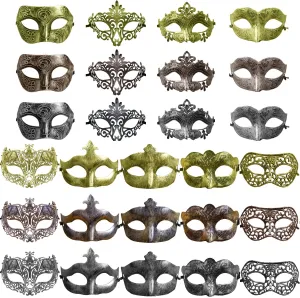 27 Pcs Vintage Antique Masks Retro Masquerade Men Women Unisex Mask for Ball Party Venetian Costume - Gold, Silver, Bronze