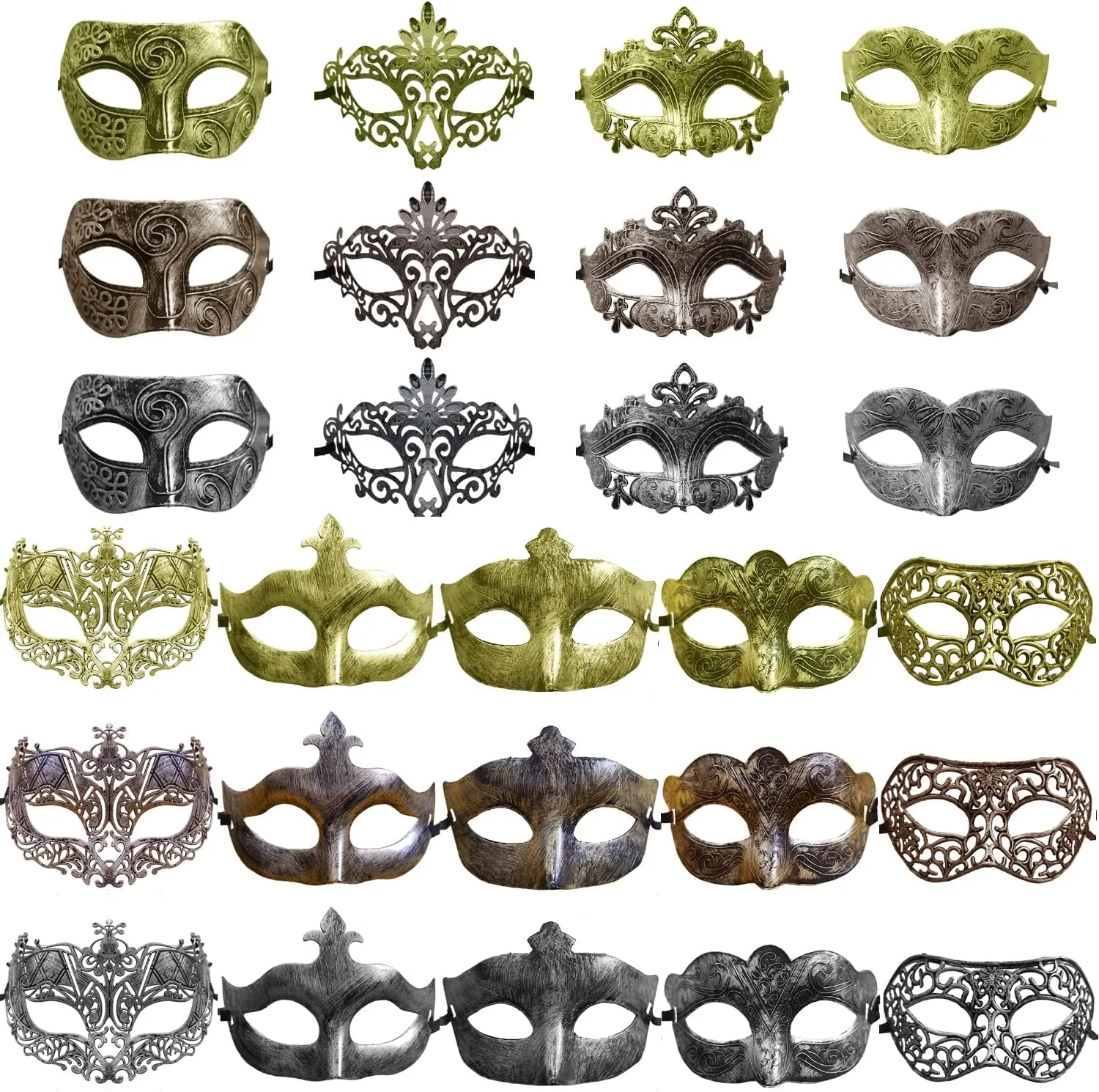 27 Pcs Vintage Antique Masks Retro Masquerade Men Women Unisex Mask for Ball Party Venetian Costume - Gold, Silver, Bronze
